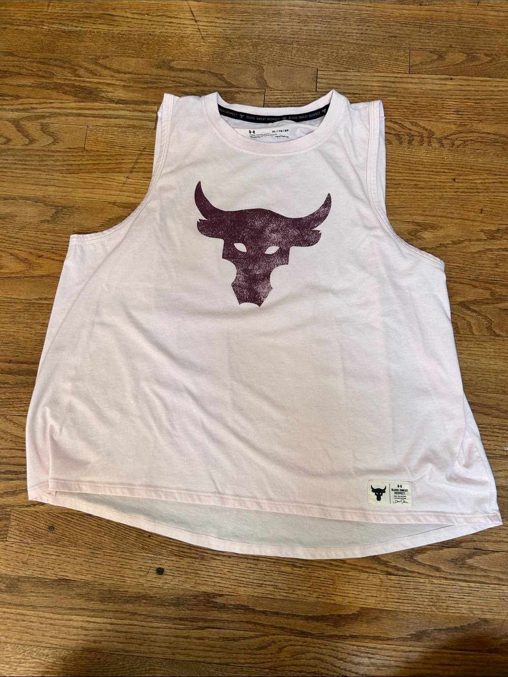 Under Armour Light Pink Training Tank with Black Project Rock Bull Patch